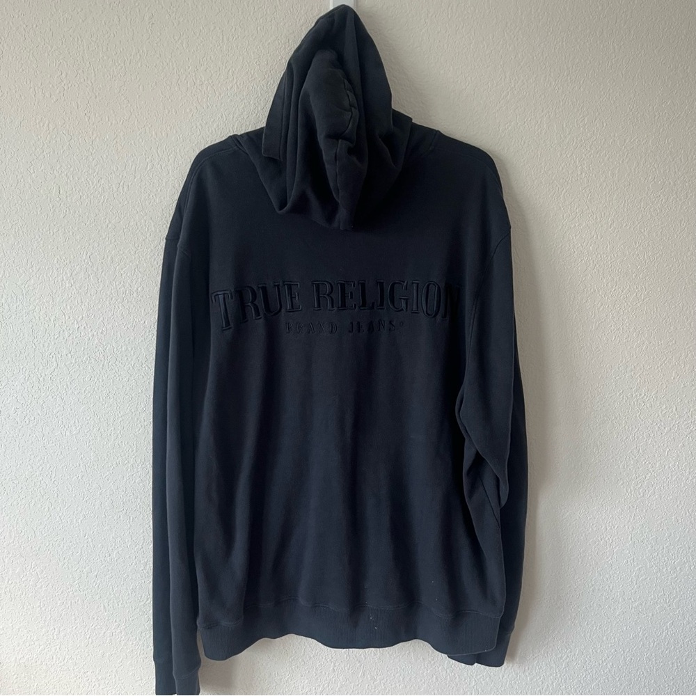 True Religion Blue Navy Hoodie with Embossed Logo 2XL